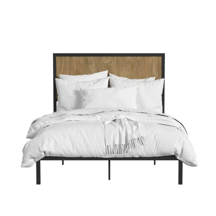 Bed * | Top Sell Accentrics Home Modern Industrial Full Platform Bed Oak Finish