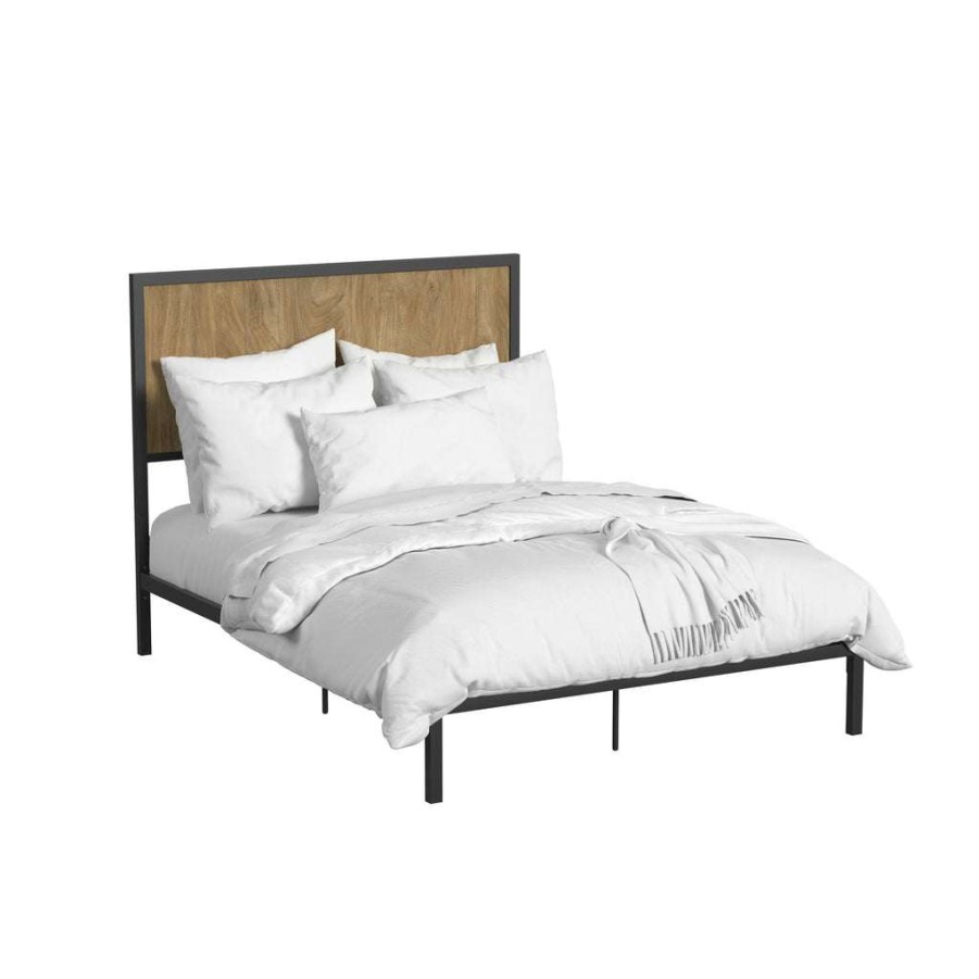 Bed * | Top Sell Accentrics Home Modern Industrial Full Platform Bed Oak Finish