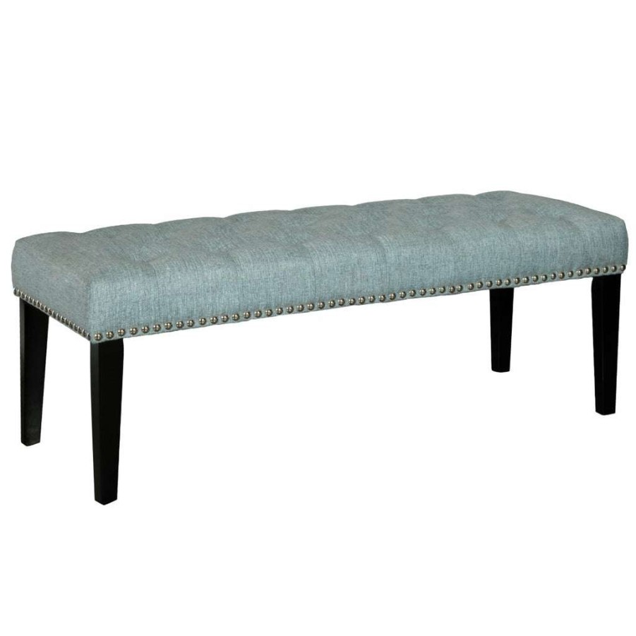 Bed * | Online Discount Accentrics Home Diamond Button Tufted Upholstered Bed Bench In Lunar Chambray