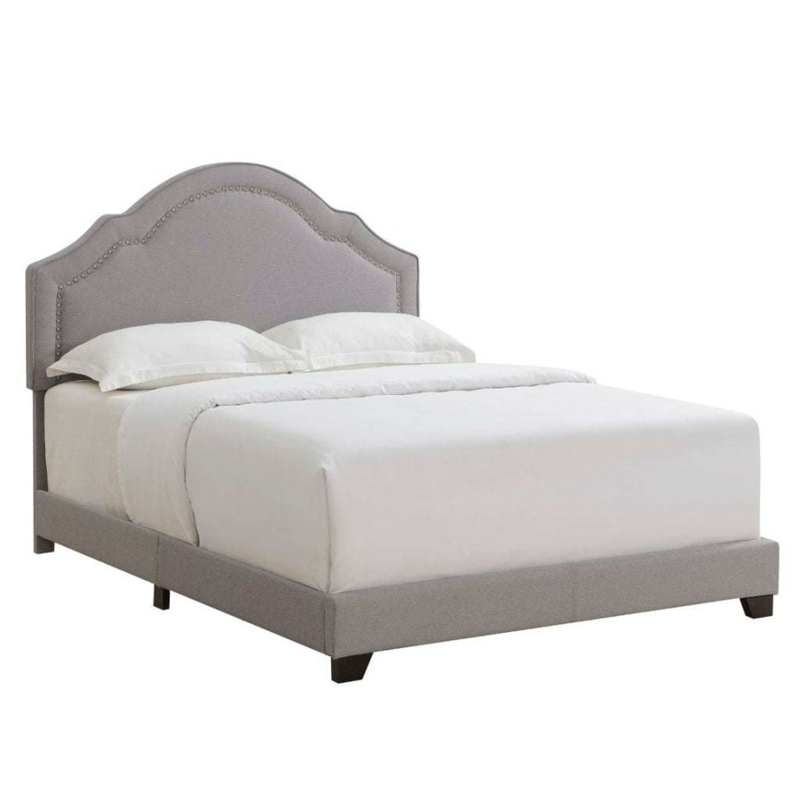 Bed * | Online Discount Accentrics Home Queen Anne Nailhead Trim Upholstered Full Bed In Smoke Gray