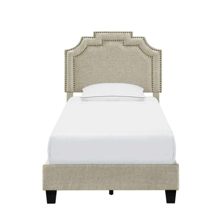 Bed * | Best Guaranteed Accentrics Home Nailhead Marquee Upholstered Twin Bed In Beige Linen