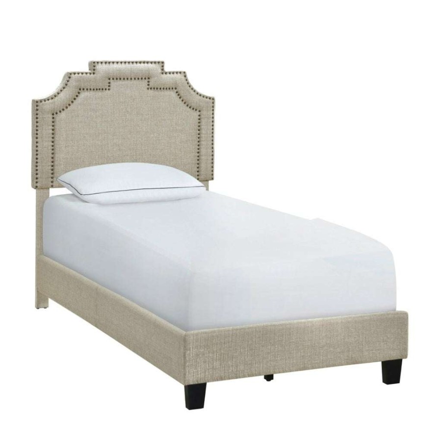 Bed * | Best Guaranteed Accentrics Home Nailhead Marquee Upholstered Twin Bed In Beige Linen