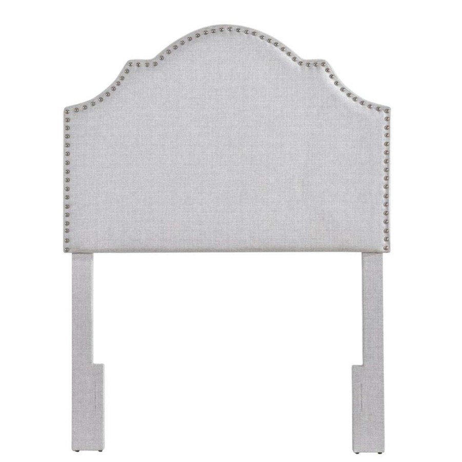 Headboard * | Online Discount Accentrics Home Nailhead Trim, Shaped Twin Upholstered Headboard In Light Gray