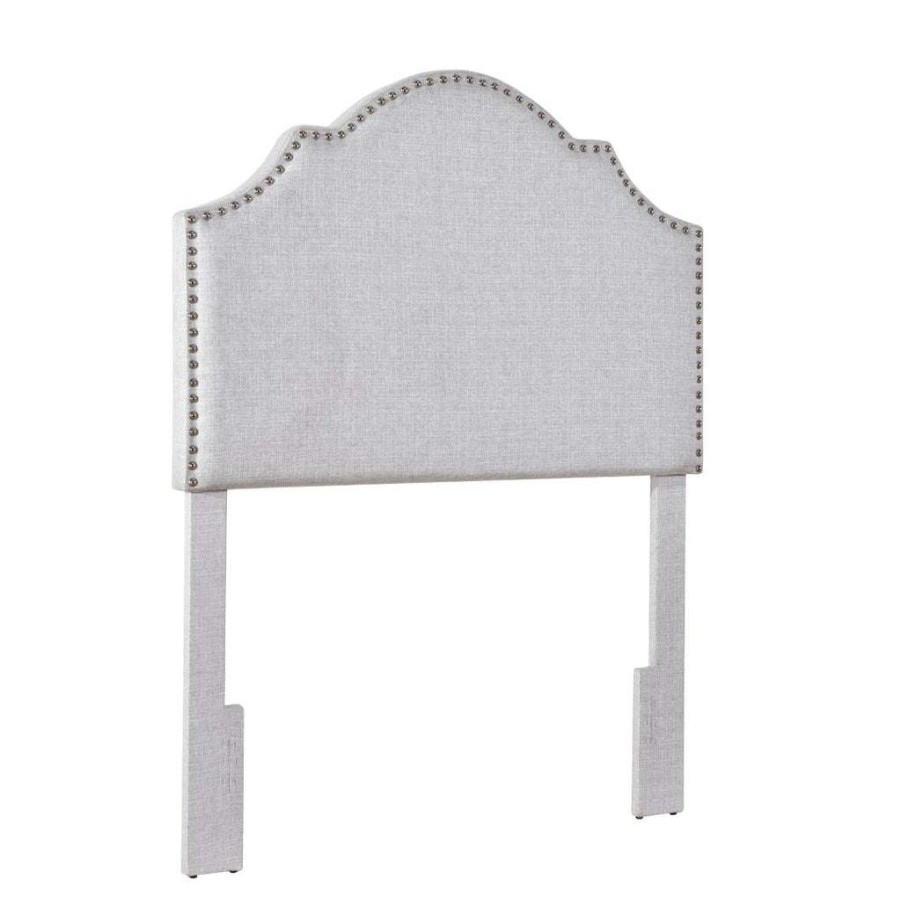 Headboard * | Online Discount Accentrics Home Nailhead Trim, Shaped Twin Upholstered Headboard In Light Gray