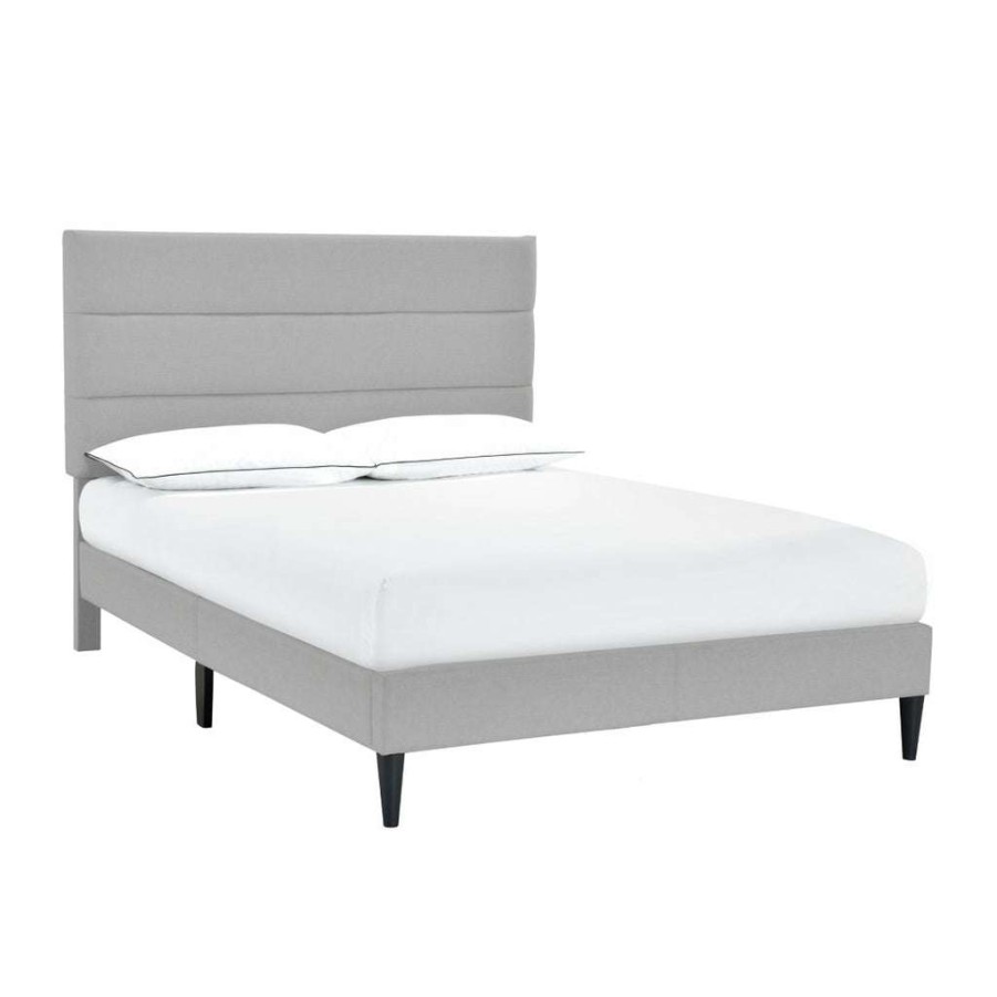 Bed * | Official Accentrics Home Horizontally Channeled Full Upholstered Platform Bed In Light Gray