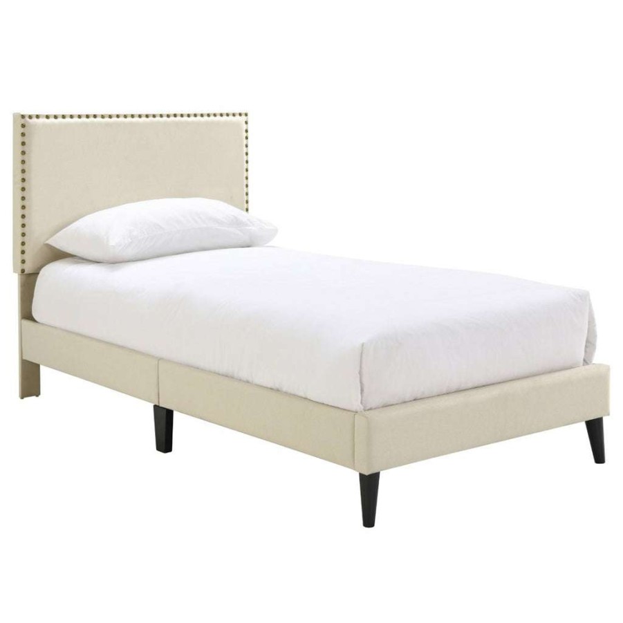 Bed * | Top Sellers Accentrics Home Nailhead Trim Upholstered Twin-Sized Platform Bed In Beige