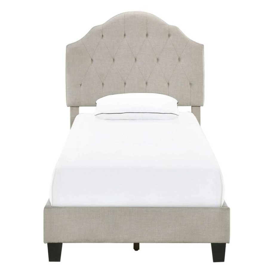 Bed * | Popular Accentrics Home Scalloped Tufted Twin Upholstered Bed In Soft Beige