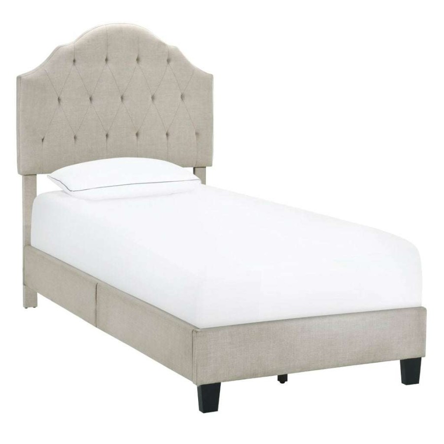 Bed * | Popular Accentrics Home Scalloped Tufted Twin Upholstered Bed In Soft Beige