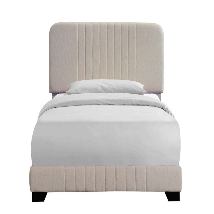 Bed * | Best Sale Accentrics Home Mid Century Channeled Twin Upholsted Bed In Creamy Beige