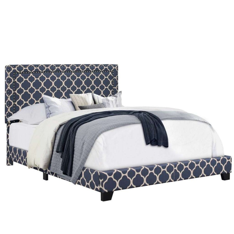 Bed * | Official Accentrics Home Marine Quatrefoil Upholstered King Bed With Double Nail Head Trim