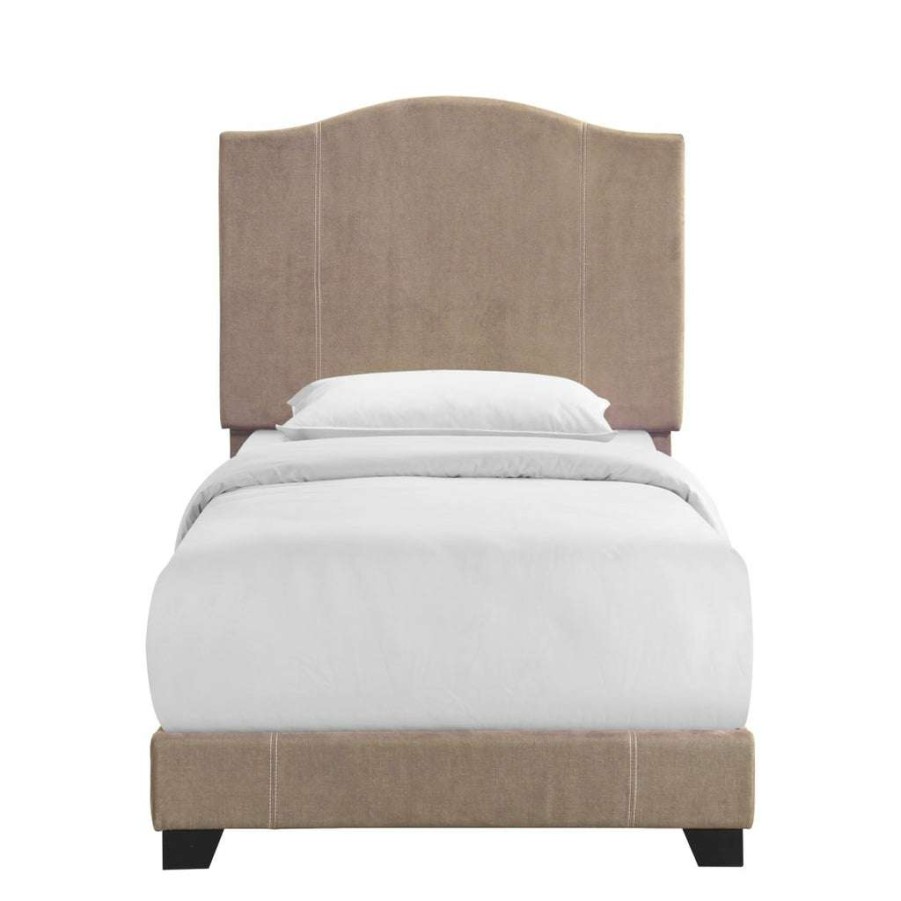 Bed * | Discounts Accentrics Home Stitched Camel Back Twin Upholstered Bed In Sandy Beige