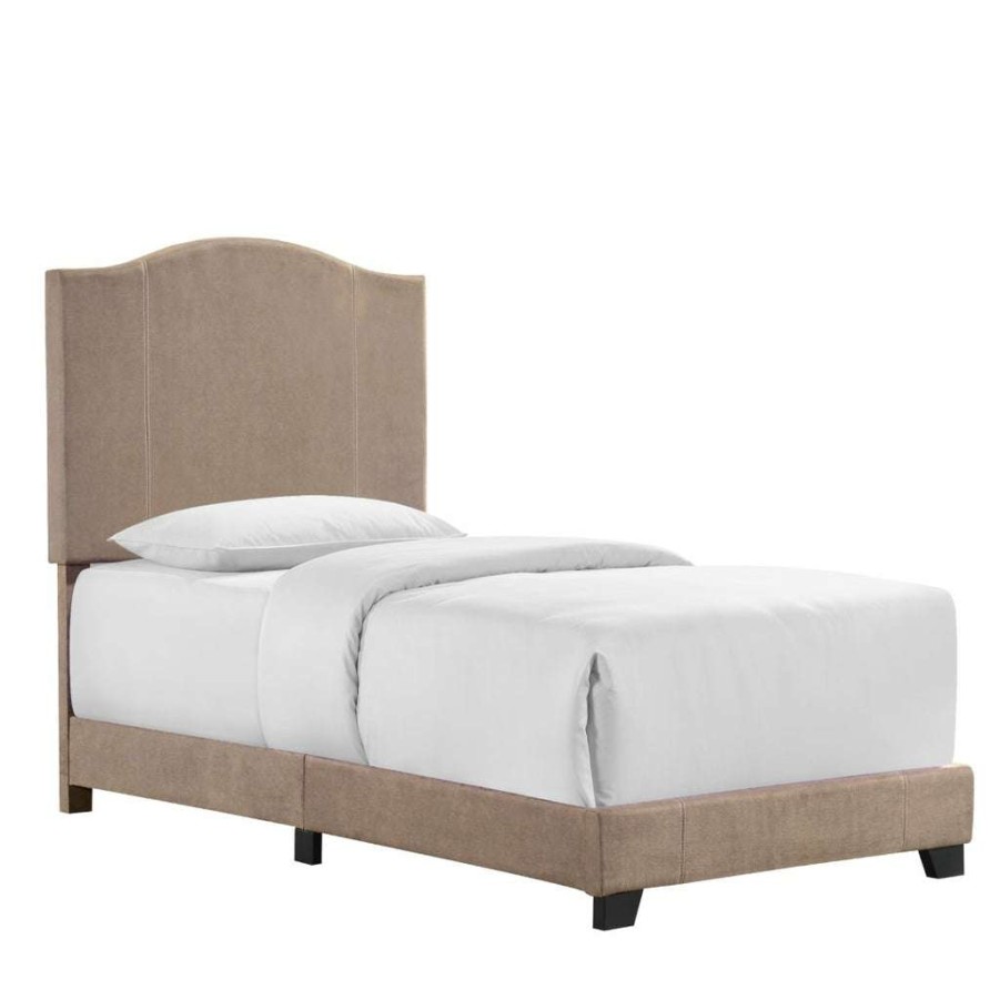 Bed * | Discounts Accentrics Home Stitched Camel Back Twin Upholstered Bed In Sandy Beige