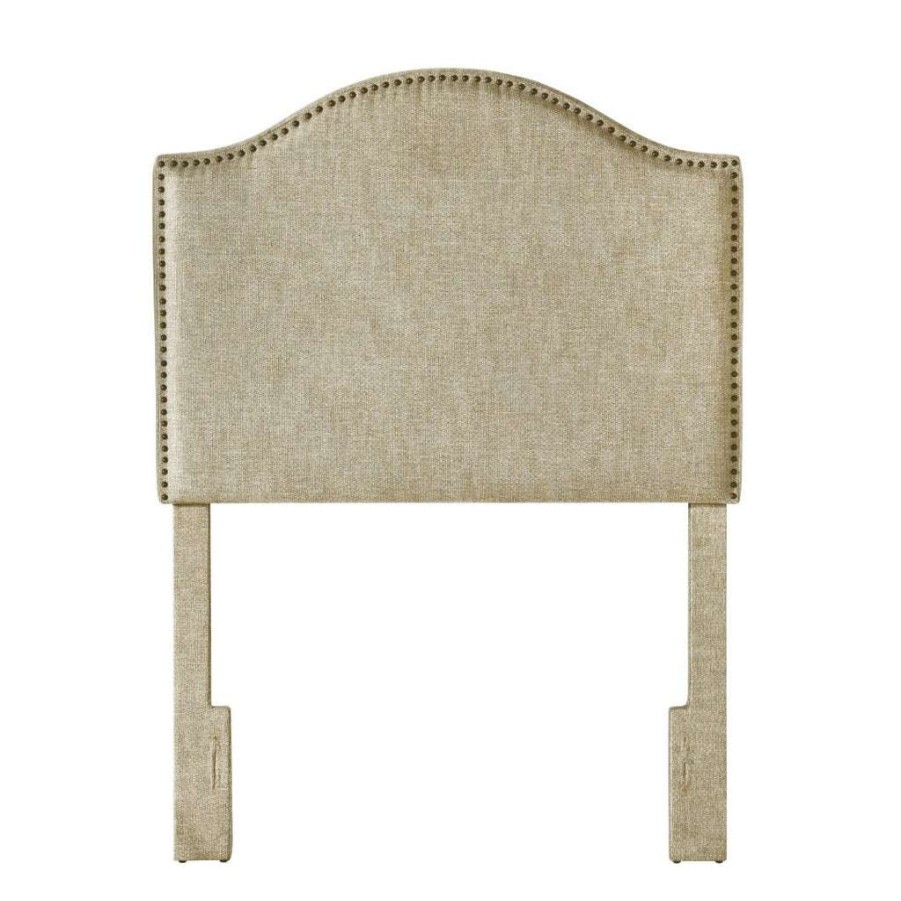 Headboard * | Best Guaranteed Accentrics Home Camelback, Nailhead Trim Twin Upholstered Headboard In Beige