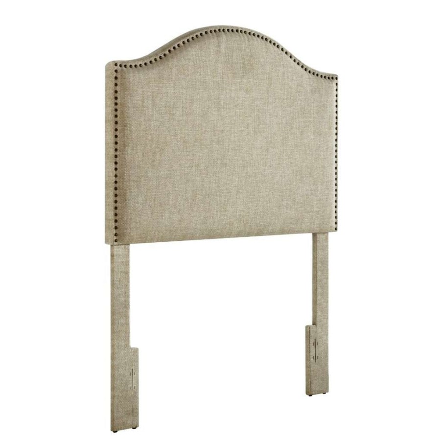 Headboard * | Best Guaranteed Accentrics Home Camelback, Nailhead Trim Twin Upholstered Headboard In Beige