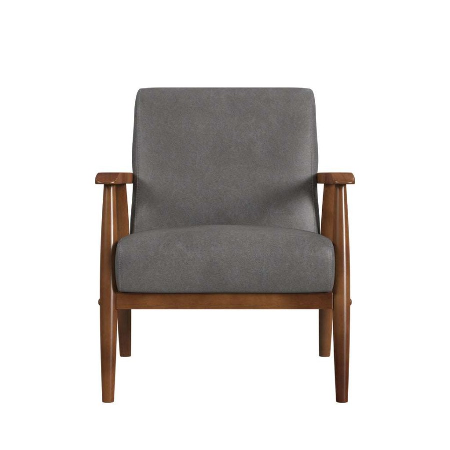 Chair * | High Quality Accentrics Home Wood Frame Mid-Century Modern Accent Chair In Steel Grey