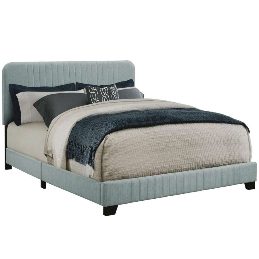 Bed * | Best Guaranteed Accentrics Home Mid Century Channeled Full Upholsted Bed In Modern Blue