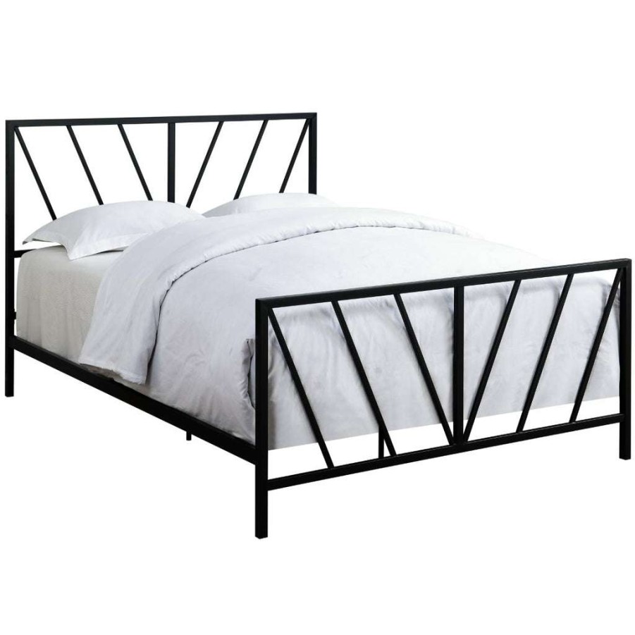 Bed * | Featured Accentrics Home High Gloss Chevron Patterned Metal Queen Bed In Black, All-In-One