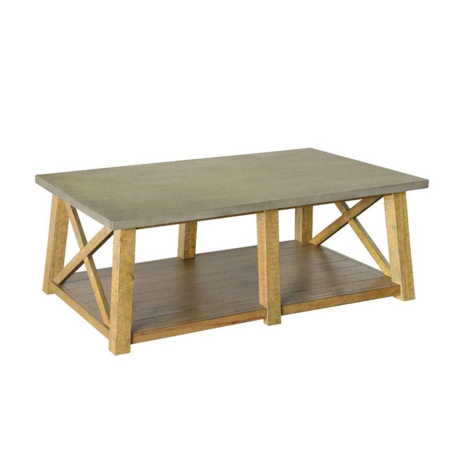 Table * | Excellent Quality Accentrics Home Faux Concrete Top & Rustic Wood Cocktail Table