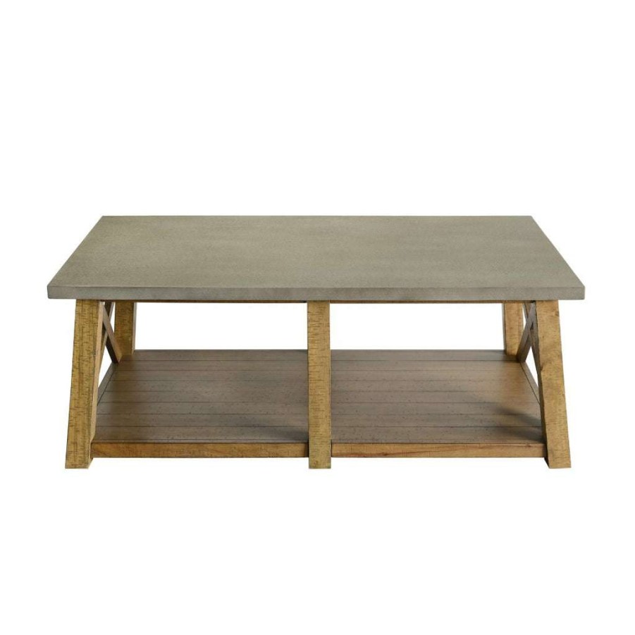 Table * | Excellent Quality Accentrics Home Faux Concrete Top & Rustic Wood Cocktail Table