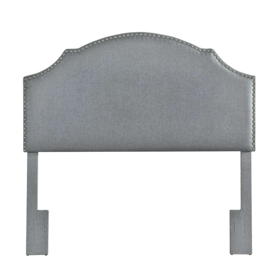 Headboard * | Online Discount Accentrics Home Nailhead Trim, Shaped King Or California King Upholstered Headboard In Charcoal Gray