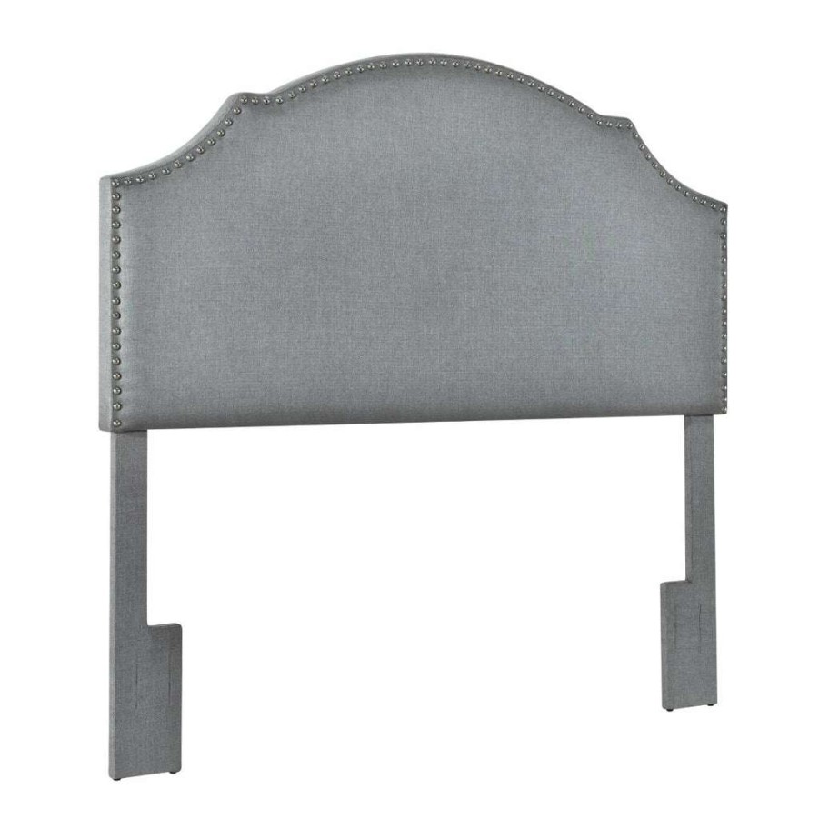 Headboard * | Online Discount Accentrics Home Nailhead Trim, Shaped King Or California King Upholstered Headboard In Charcoal Gray