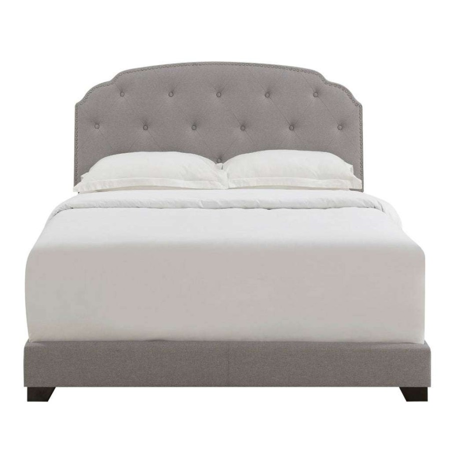 Bed * | Official Accentrics Home Diamond Tufted, Nailhead Trim Full Upholstered Bed In Smoke Gray