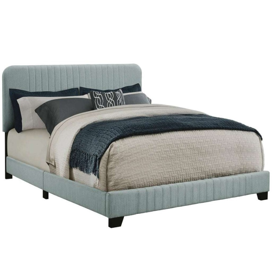 Bed * | Best Sale Accentrics Home Mid-Century All-In-One King Bed With Channeled Headboard & Footboard In Dupree Delft