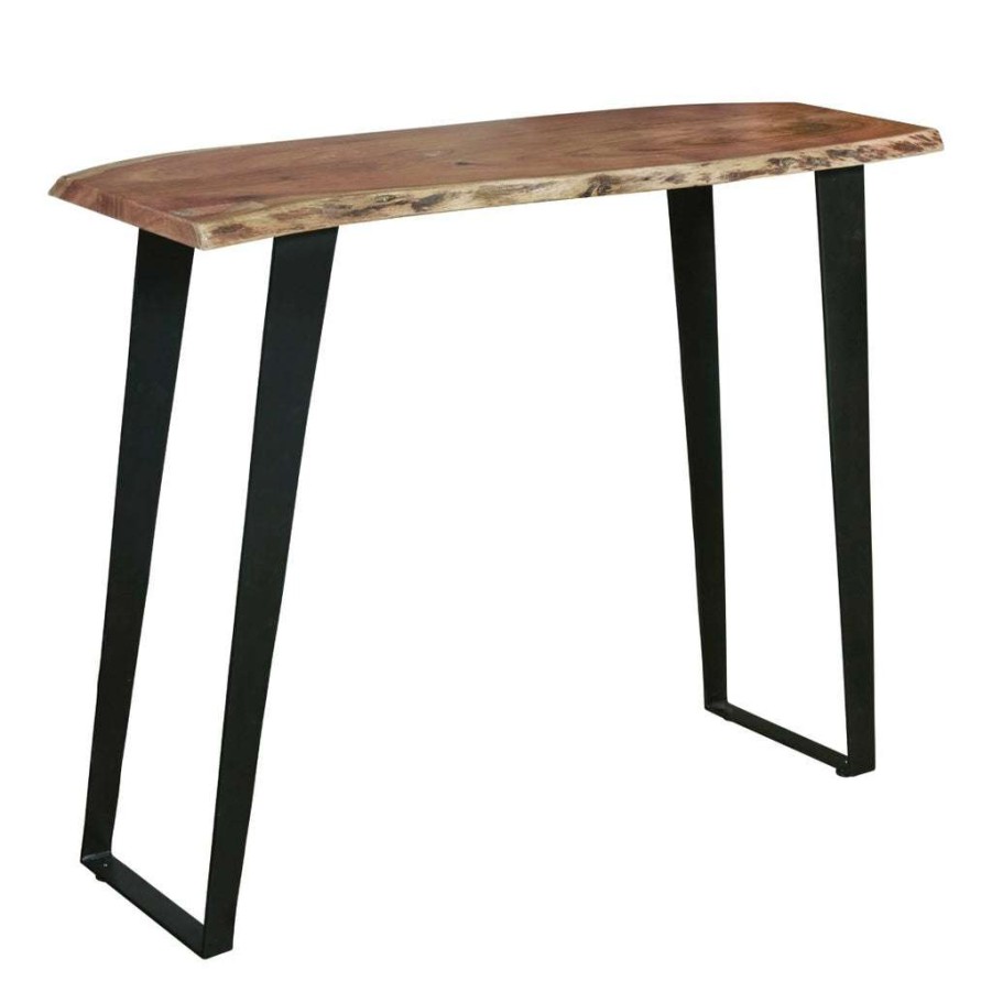 Table * | Featured Accentrics Home Solid Acacia Live Edge Sofa Table With Iron Sled Base