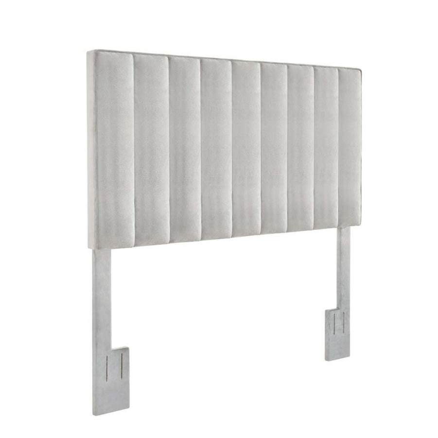 Table * | Popular Accentrics Home Crushed-Velvet, Vertically Channeled, Adjustable Full Or Queen Headboard In Light Gray