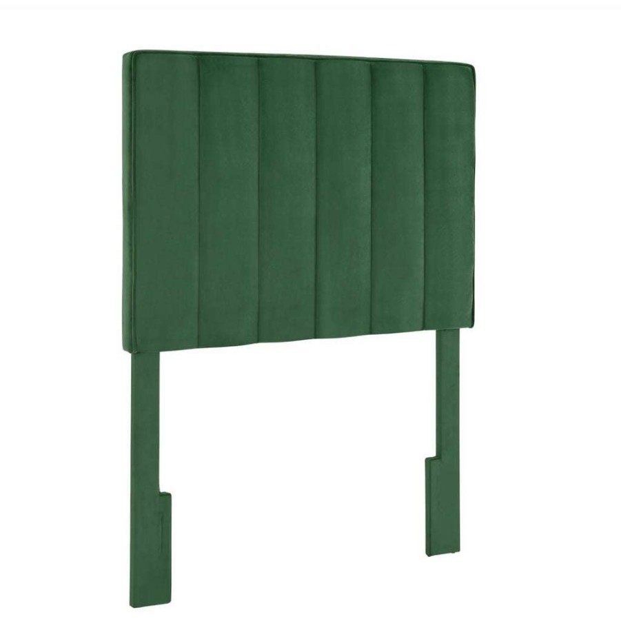 Table * | Official Accentrics Home Crushed-Velvet, Vertically Channeled, Adjustable Twin Headboard In Emerald Green