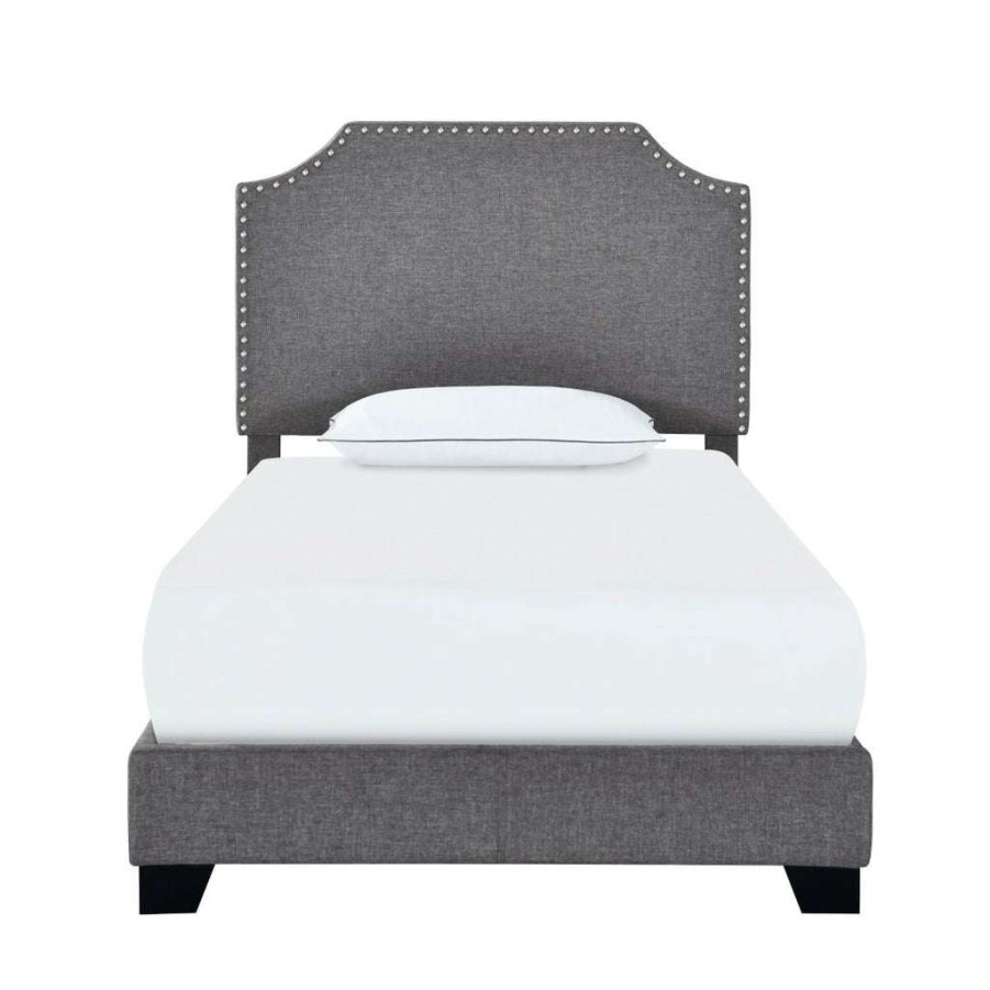 Bed * | Popular Accentrics Home Clipped Corner Twin Upholstered Bed In Stone Gray