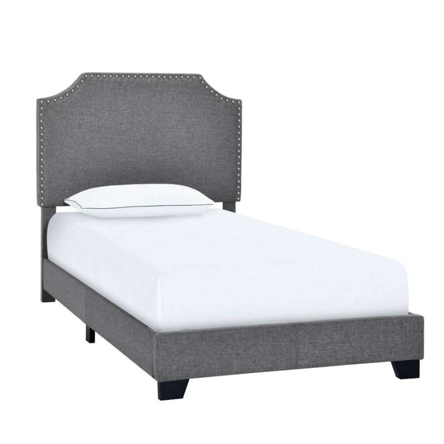 Bed * | Popular Accentrics Home Clipped Corner Twin Upholstered Bed In Stone Gray