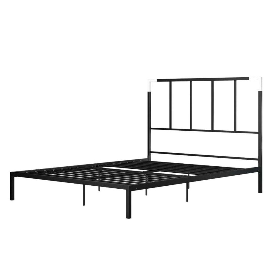 Bed * | Discount Accentrics Home Queen Metal Bed-Black And Chrome