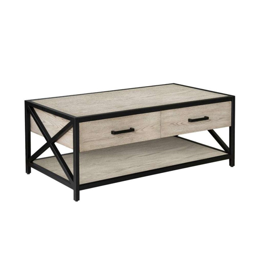 Table * | Best Guaranteed Accentrics Home Gray Ash Metal Framed Two Drawer Cocktail Table