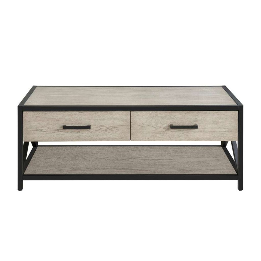 Table * | Best Guaranteed Accentrics Home Gray Ash Metal Framed Two Drawer Cocktail Table