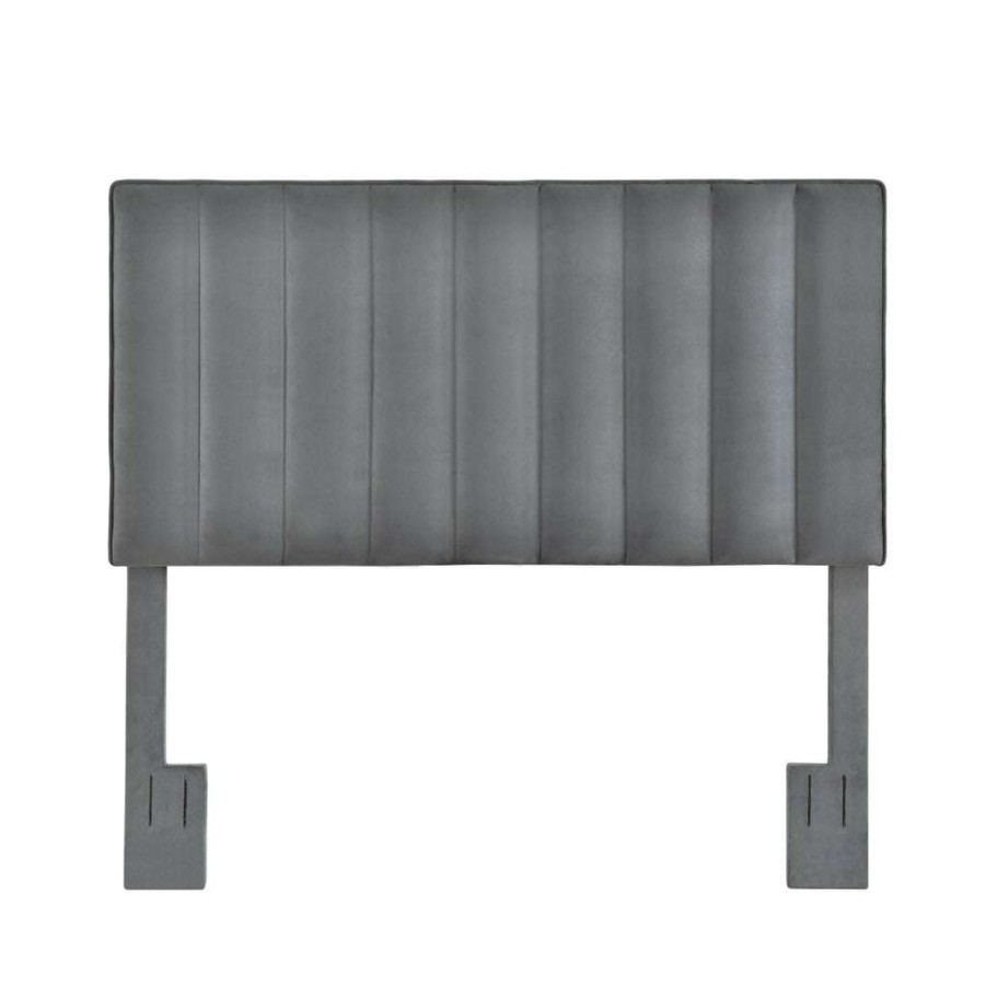 Table * | High Quality Accentrics Home Crushed-Velvet, Vertically Channeled, Adjustable Full Or Queen Headboard In Charcoal Gray