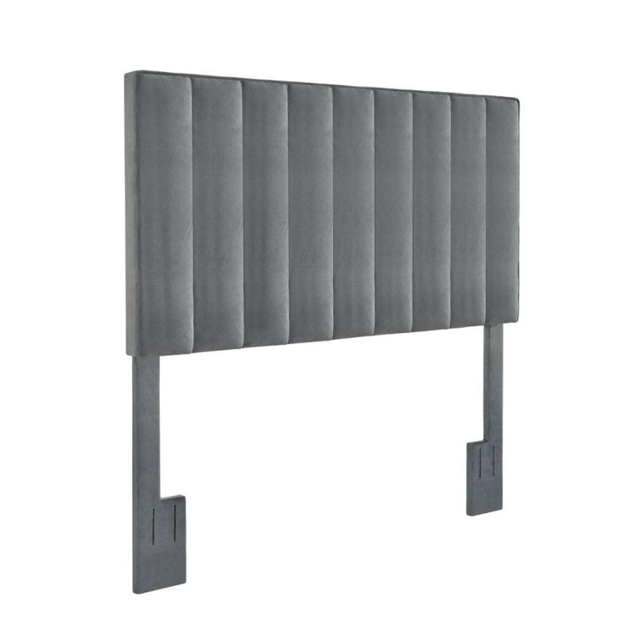 Table * | High Quality Accentrics Home Crushed-Velvet, Vertically Channeled, Adjustable Full Or Queen Headboard In Charcoal Gray