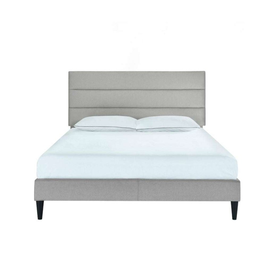 Bed * | Best Guaranteed Accentrics Home Horizontally Channeled King Upholstered Platform Bed In Light Gray