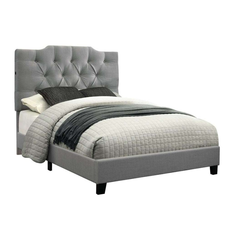 Bed * | Featured Accentrics Home Hanover Style Tufted Queen Bed With Usb Charging In Ash Grey