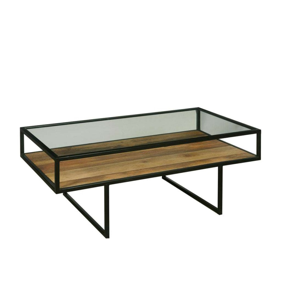 Table * | Excellent Quality Accentrics Home Iron Coffee Table With Glass Top And Wooden Shelf