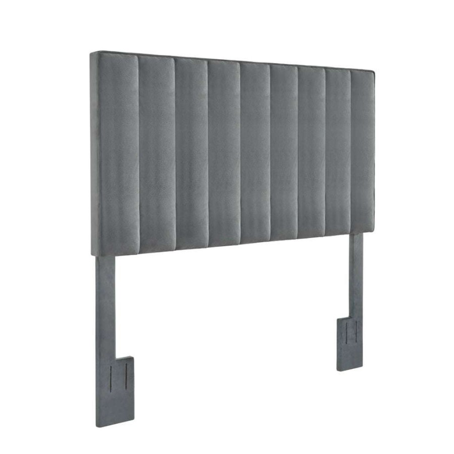 Table * | Latest Accentrics Home Crushed-Velvet, Vertically Channeled, Adjustable King Or California King Headboard In Charcoal Gray