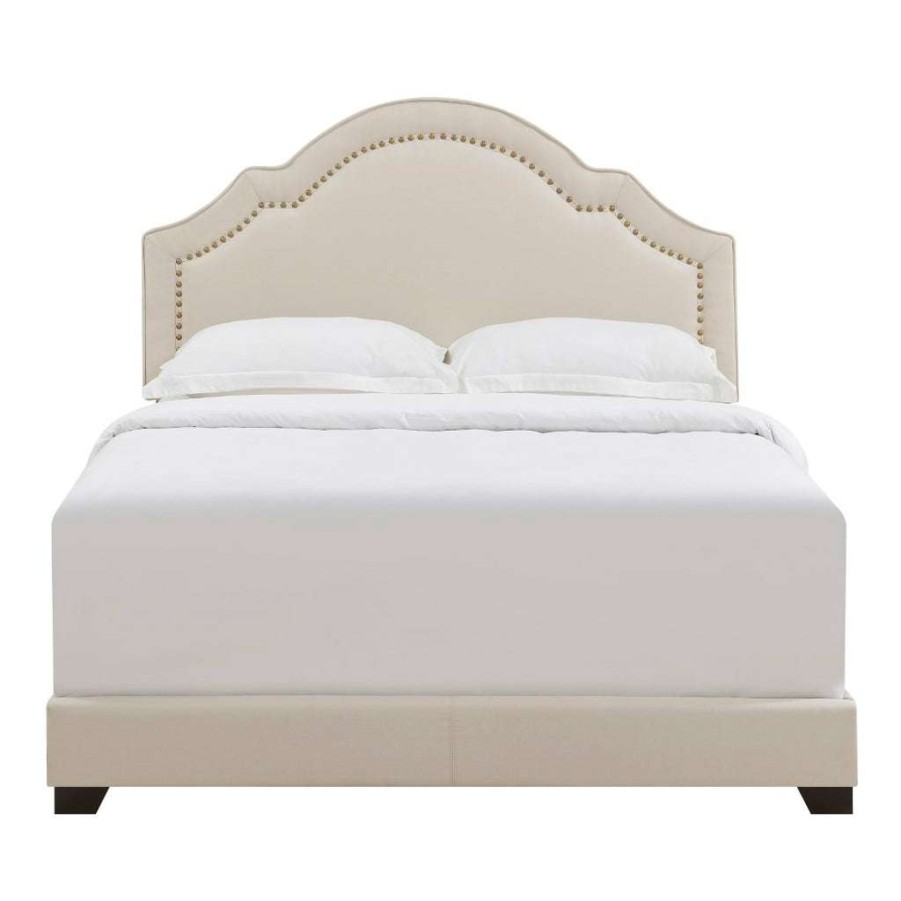 Bed * | Discounts Accentrics Home Shaped Back Upholstered King Bed In Linen Beige