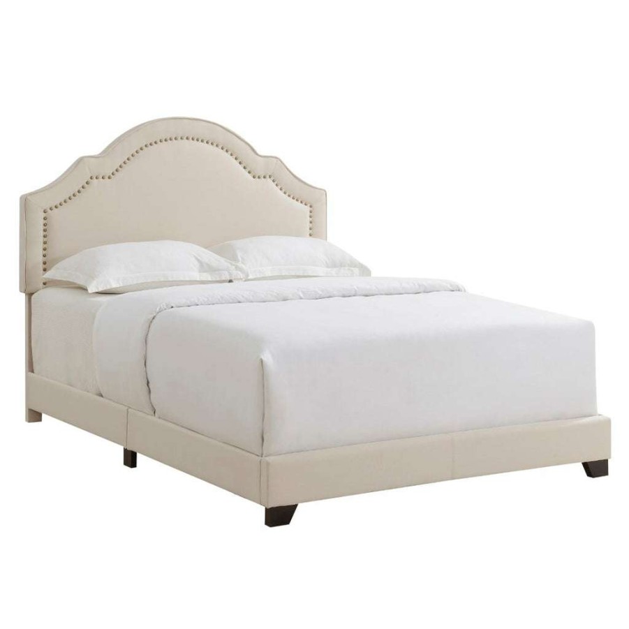 Bed * | Discounts Accentrics Home Shaped Back Upholstered King Bed In Linen Beige