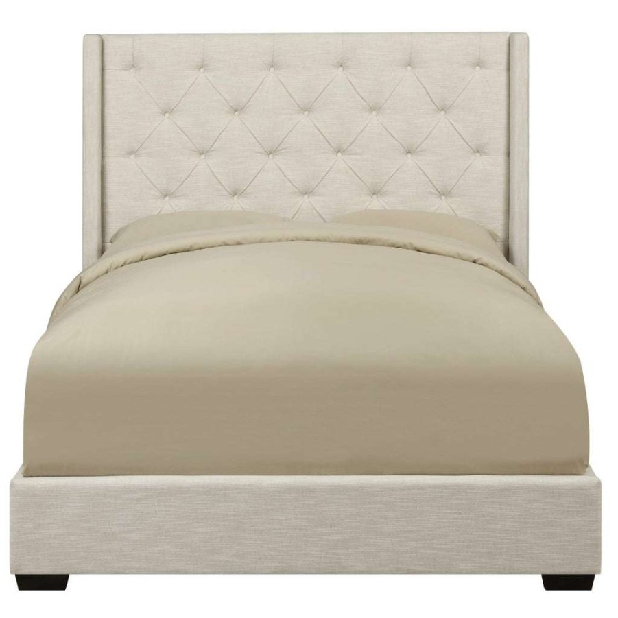 Bed * | Discounts Accentrics Home Contemporary Tufted Shelter King Bed In Oatmeal Beige