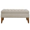 Bed * | Featured Accentrics Home Beige Hinged Top Button Tufted Storage Bed Bench