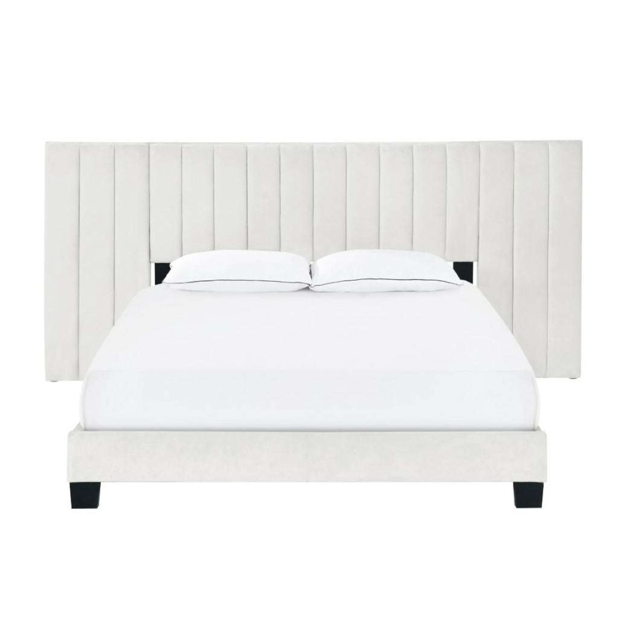 Bed * | Best Guaranteed Accentrics Home Queen One Box Channeled Wall Upholstered Bed Ivory