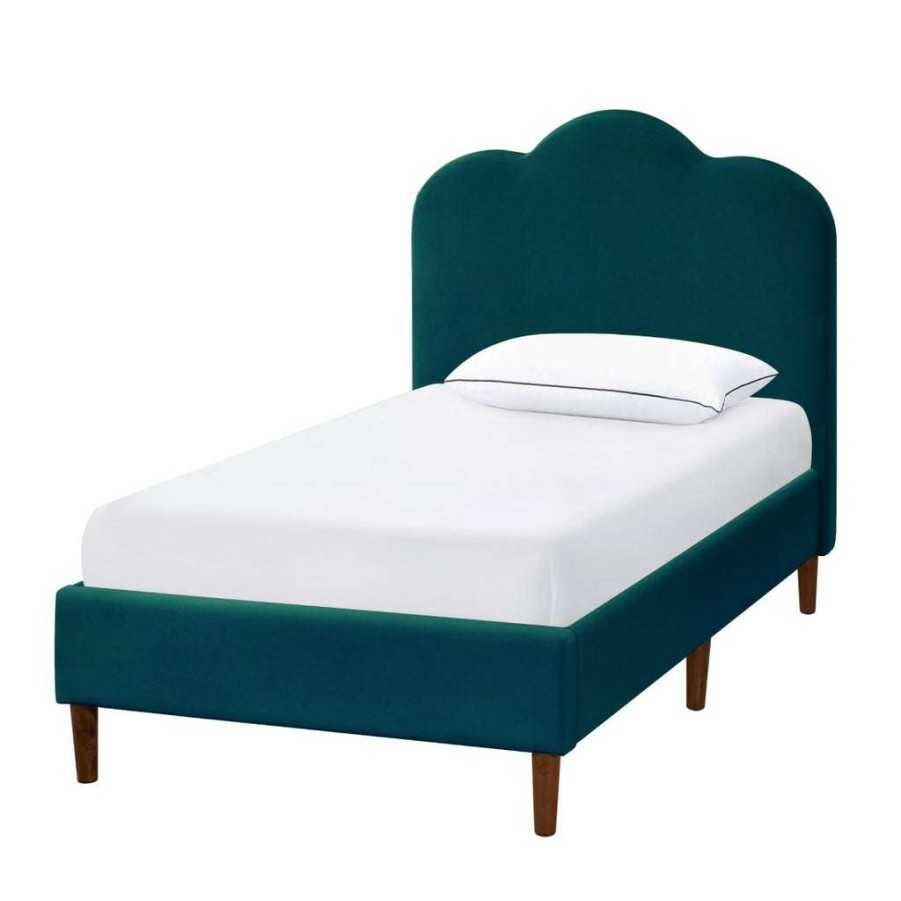 Bed * | Discount Accentrics Home Arched Upholstered Twin Platform Bed In Rainforest Blue Velvet