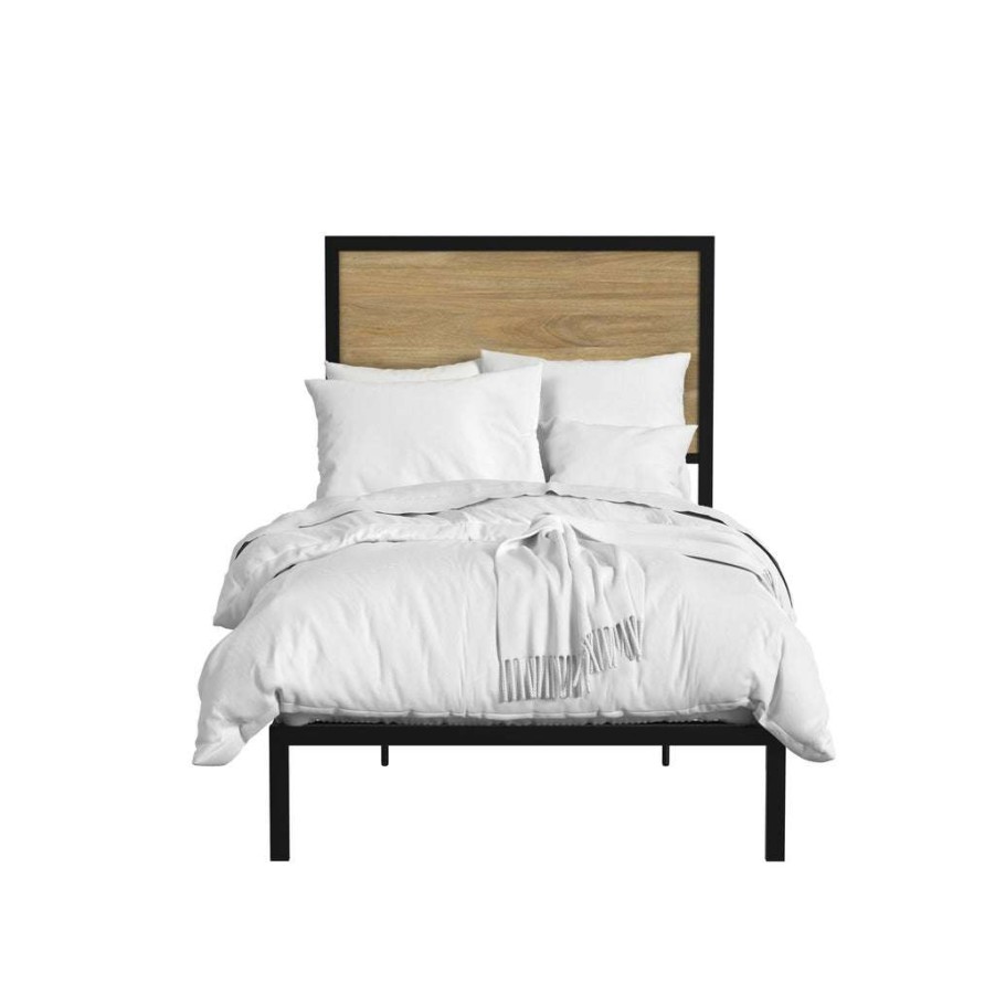 Bed * | Featured Accentrics Home Modern Industrial Twin Platform Bed Oak Finish