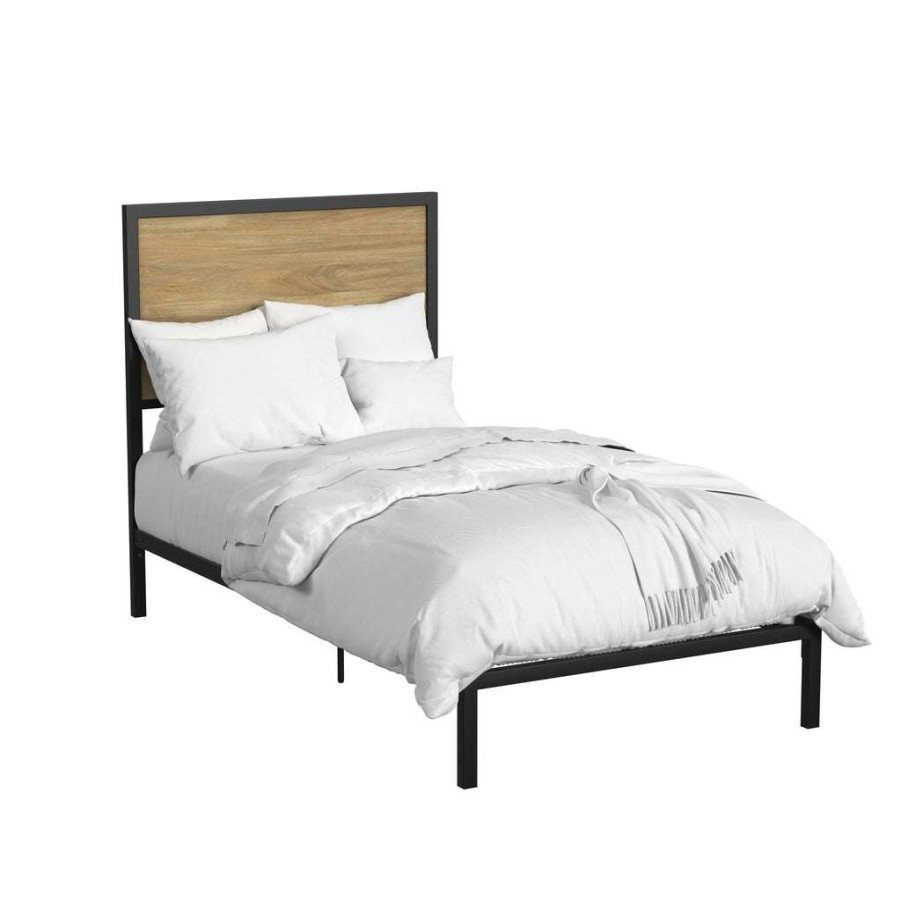 Bed * | Featured Accentrics Home Modern Industrial Twin Platform Bed Oak Finish