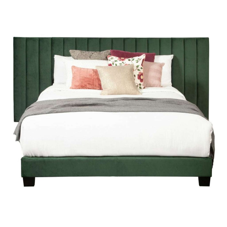 Bed * | Best Guaranteed Accentrics Home Queen One Box Channeled Wall Upholstered Bed Emerald Green